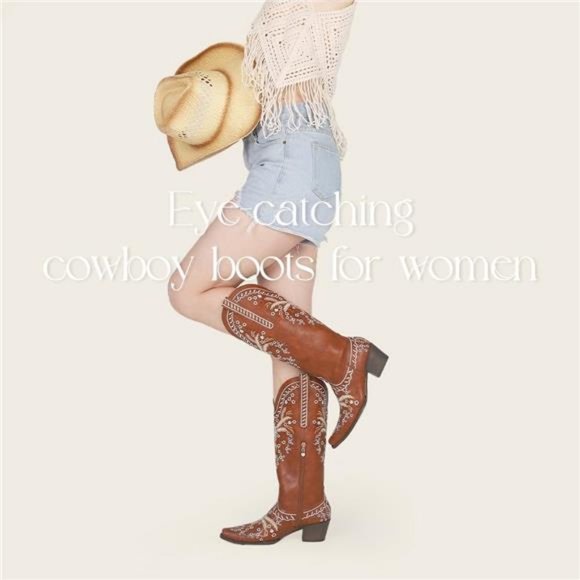 Western Cowboy Boots Cowgirl Chunky Heel Mid Calf Boot Snip Toe Embroide… - Picture 4 of 7